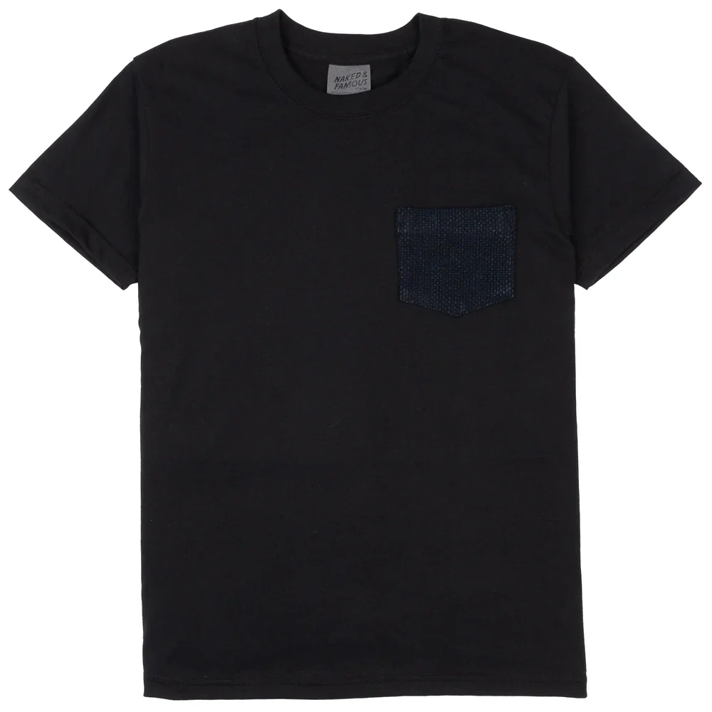 Naked & Famous - Pocket Tee: Indigo Sashiko in Black