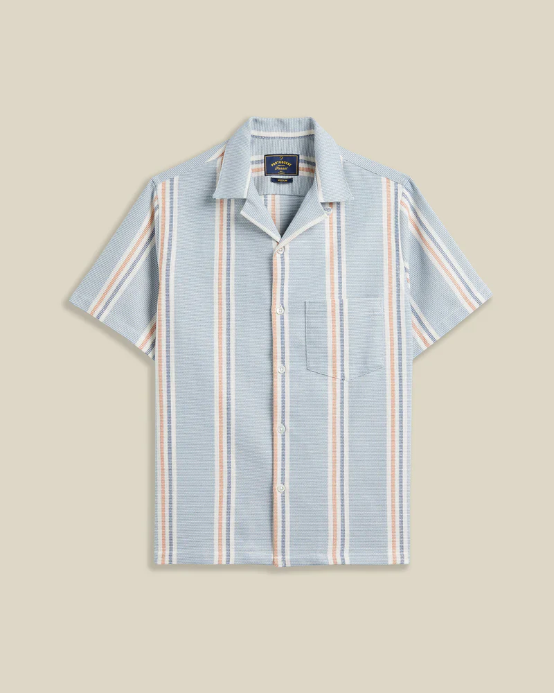 Portuguese Flannel - Radi in Blue and Terracotta Piquet Stripe