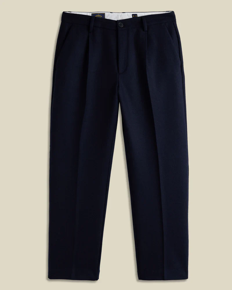 Portuguese Flannel - Single Pleat Trousers in Navy Wool