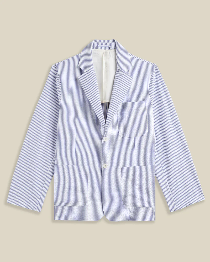 Portuguese Foannel - Atlantico Blazer in Blue and White Seersucker Stripe