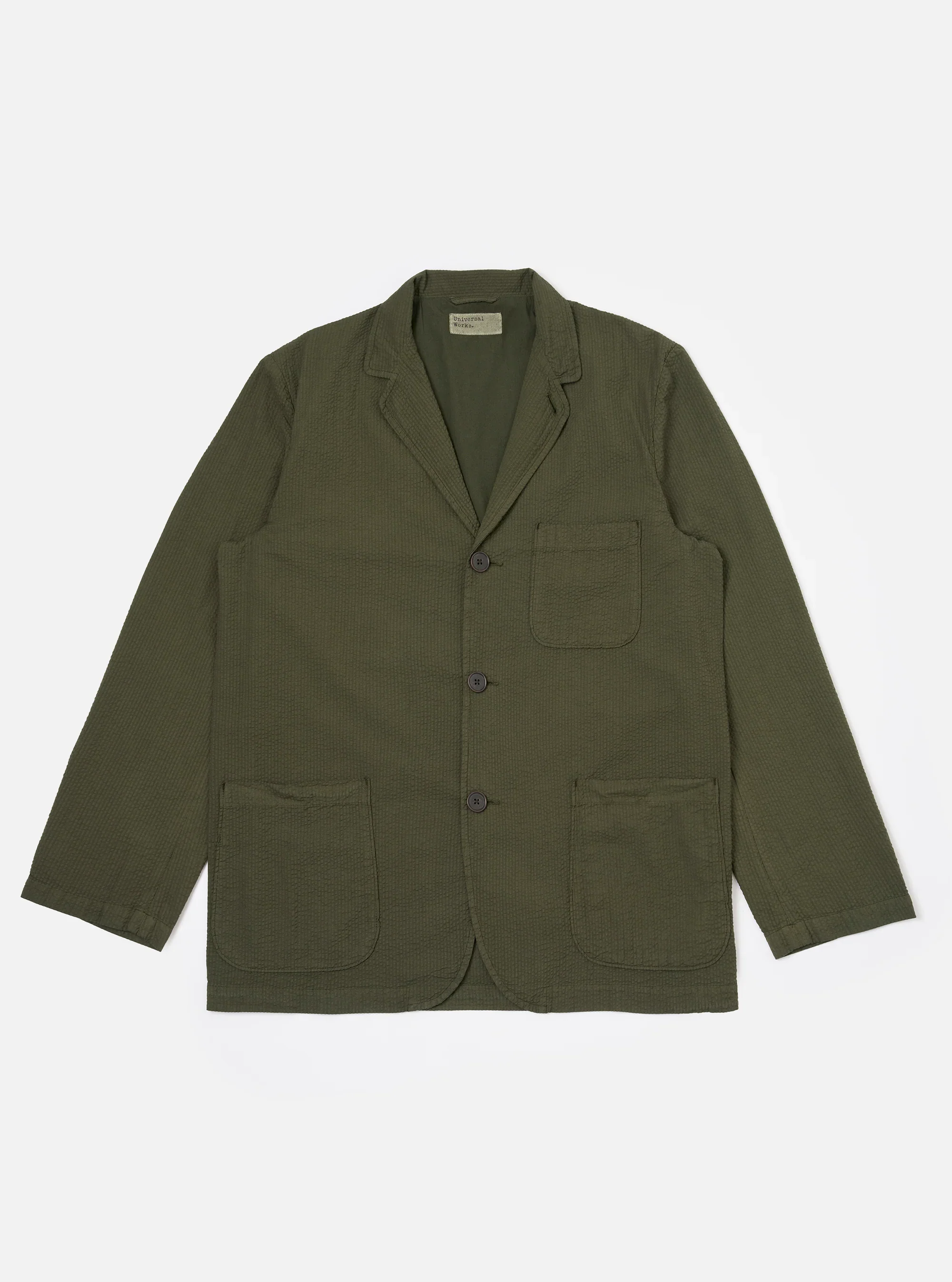 Universal Works - Merida Seersucker Three Button Jacket in Olive