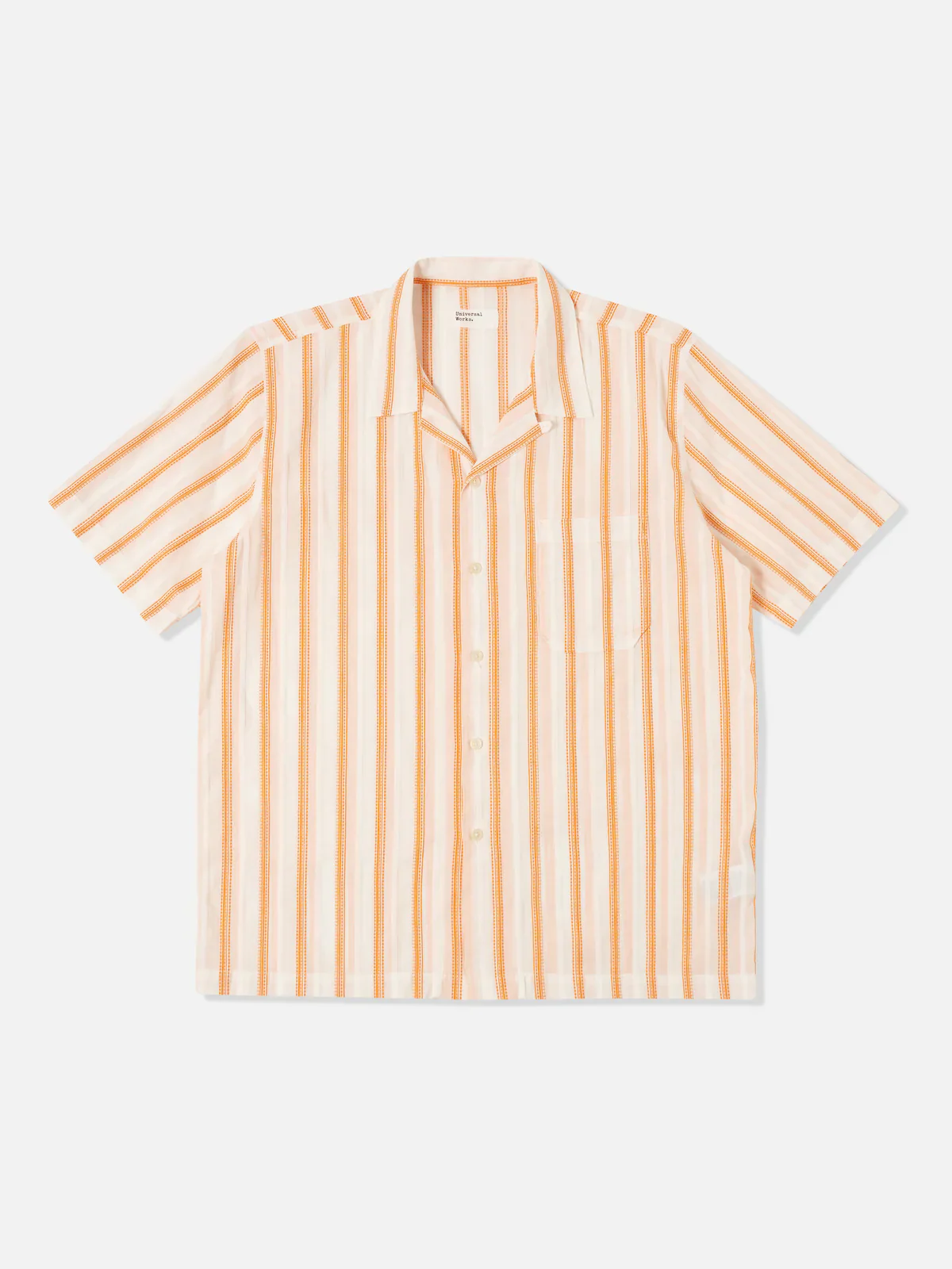 Universal Works - Road Shirt in White/Orange Fans Stripe Cotton